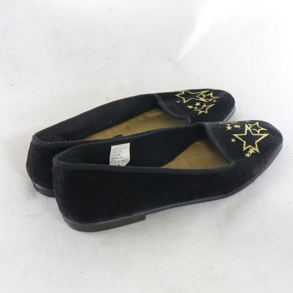 Tinsel Toes Black Velvet Gold Star Loafers Flats - Picture 5 of 8